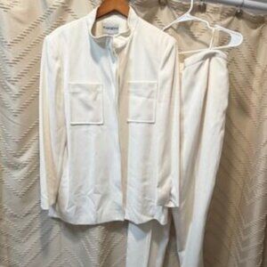 John Meyer Norwich Pantsuit 14 Ivory Vintage 90s Lined Made Romania